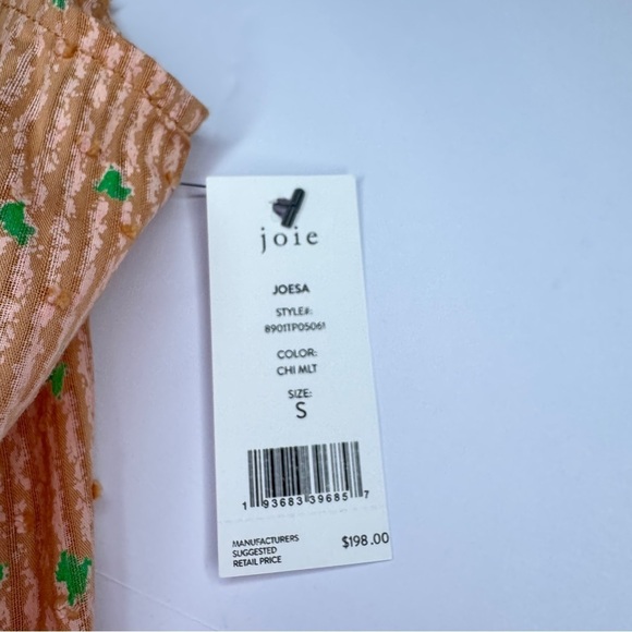 Joie Women’s Small Joesa Smocked Mock Turtleneck Orange Striped Sleeveless Top - Picture 7 of 10